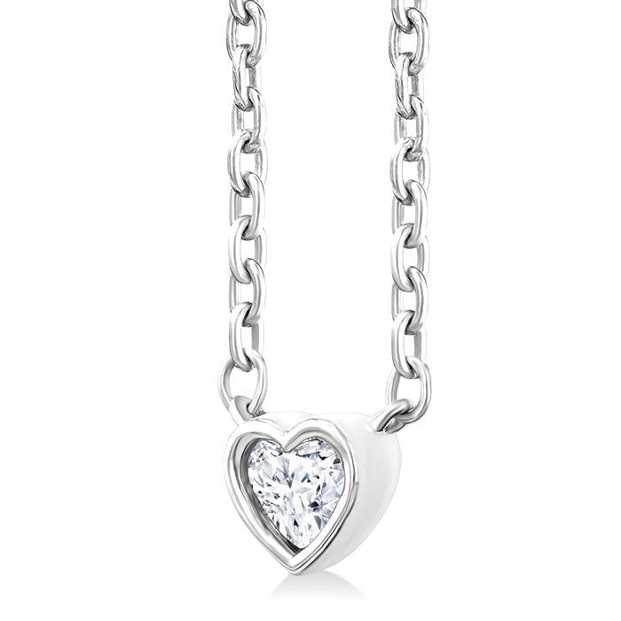 1/6 Ctw Petite Bezel Set Heart Shape Diamond Fashion Pendant With Chain in 10K White Gold
