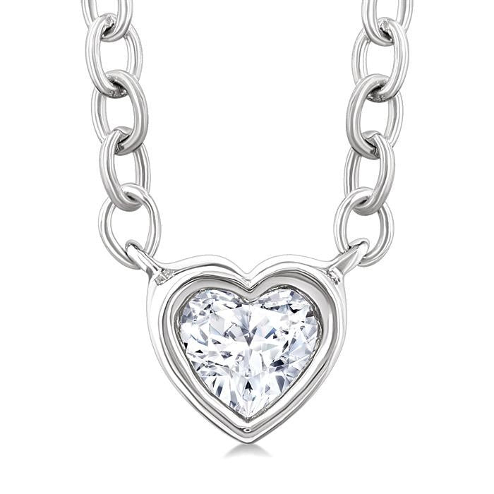 1/6 Ctw Petite Bezel Set Heart Shape Diamond Fashion Pendant With Chain in 10K White Gold