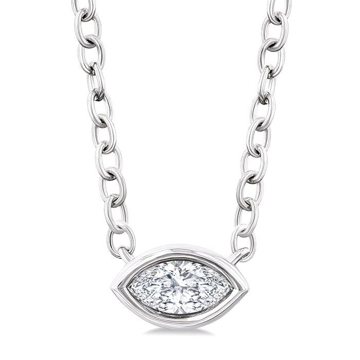 1/6 Ctw Petite East-West Bezel Set Marquise Cut Diamond Fashion Pendant With Chain in 10K White Gold