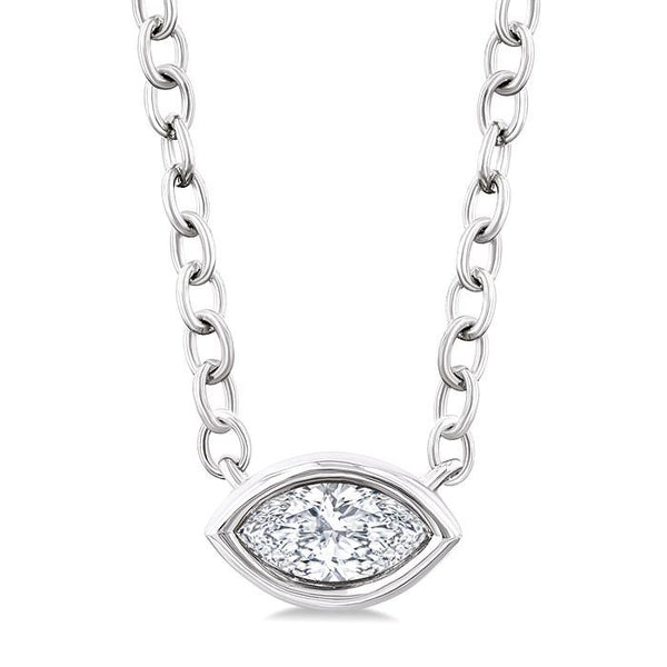 1/6 Ctw Petite East-West Bezel Set Marquise Cut Diamond Fashion Pendant With Chain in 10K White Gold