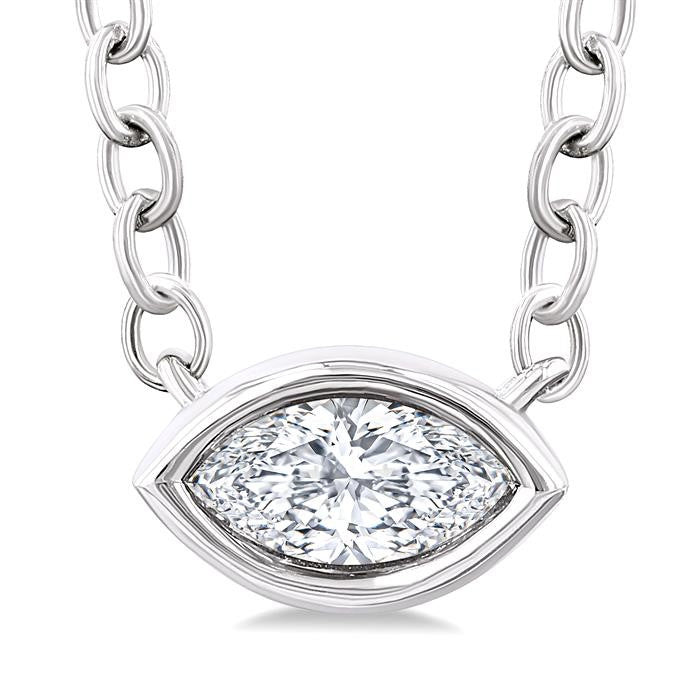 1/6 Ctw Petite East-West Bezel Set Marquise Cut Diamond Fashion Pendant With Chain in 10K White Gold