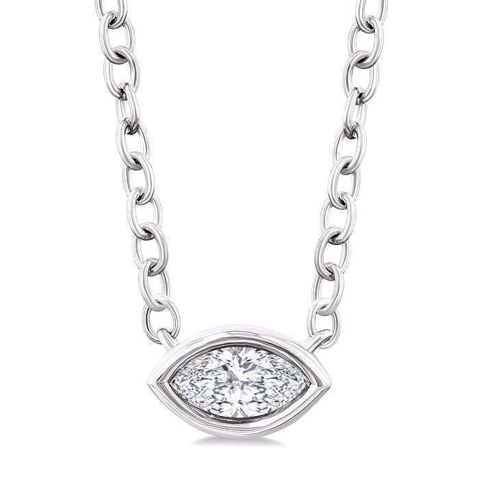 Minerva Harrier Marquise Shape East-West Bezel Set Petite Diamond Fashion Pendant