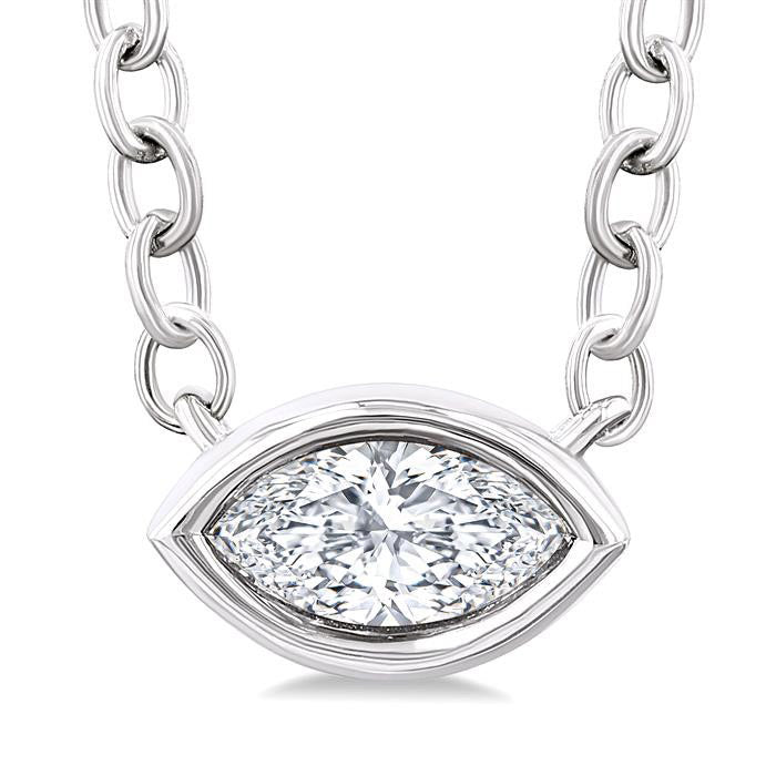 Minerva Harrier Marquise Shape East-West Bezel Set Petite Diamond Fashion Pendant