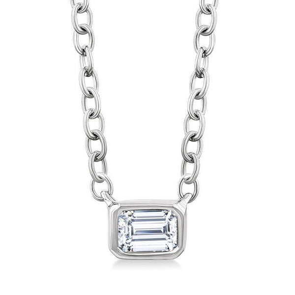 1/6 Ctw Petite East-West Bezel Set Emerald Cut Diamond Fashion Pendant With Chain in 10K White Gold