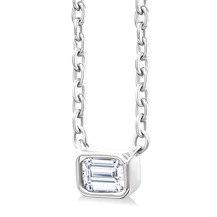 1/6 Ctw Petite East-West Bezel Set Emerald Cut Diamond Fashion Pendant With Chain in 10K White Gold