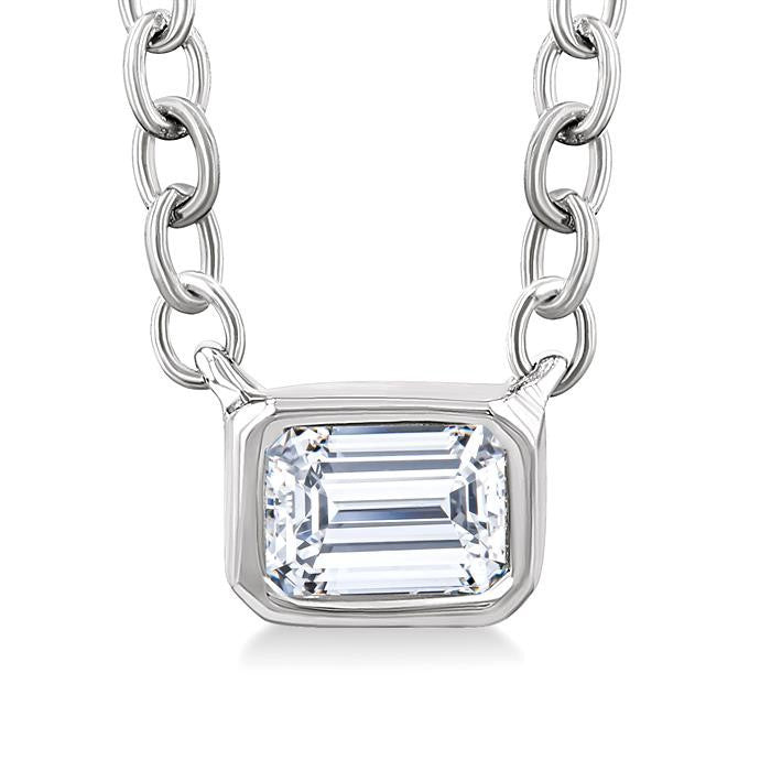 1/6 Ctw Petite East-West Bezel Set Emerald Cut Diamond Fashion Pendant With Chain in 10K White Gold