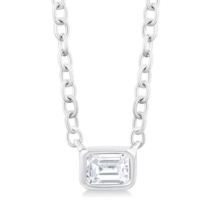 River Emerald Shape East-West Bezel Set Petite Diamond Fashion Pendant