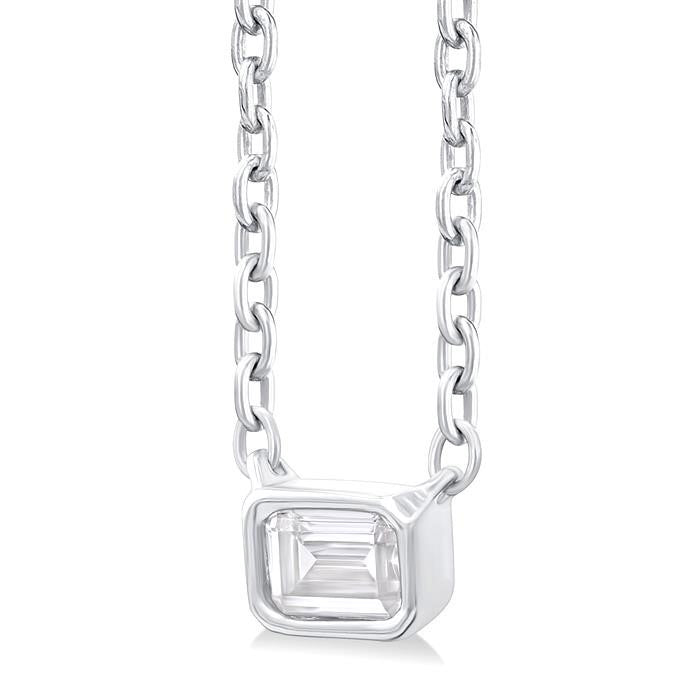 River Emerald Shape East-West Bezel Set Petite Diamond Fashion Pendant