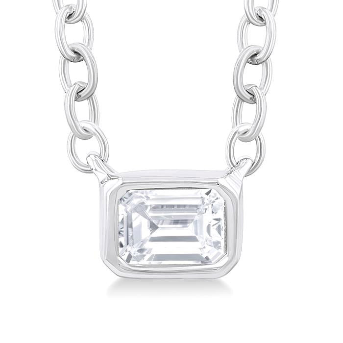 River Emerald Shape East-West Bezel Set Petite Diamond Fashion Pendant