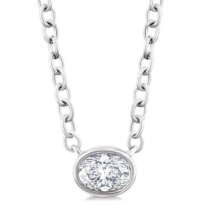 1/6 Ctw Petite East-West Bezel Set Oval Cut Diamond Fashion Pendant With Chain in 10K White Gold
