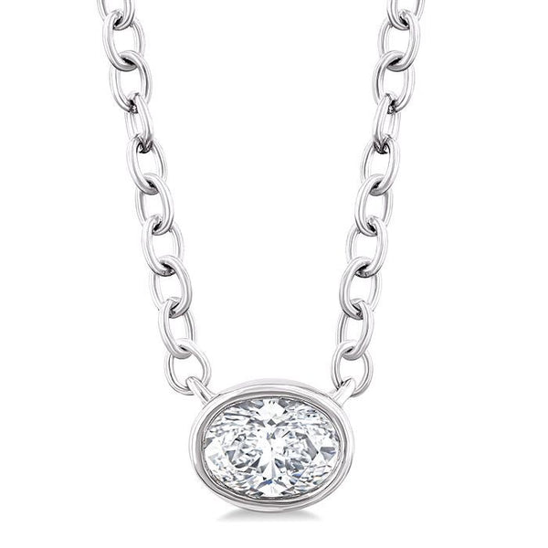1/6 Ctw Petite East-West Bezel Set Oval Cut Diamond Fashion Pendant With Chain in 10K White Gold
