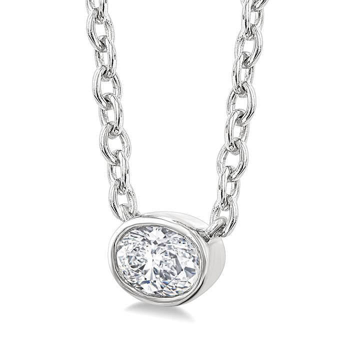 Aria Aurora Oval Shape East-West Bezel Set Petite Diamond Fashion Pendant