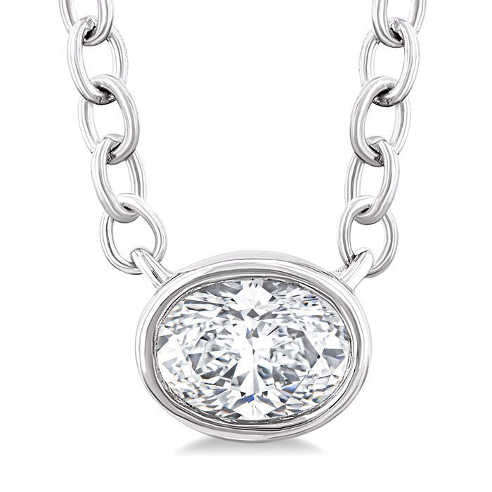 Aria Aurora Oval Shape East-West Bezel Set Petite Diamond Fashion Pendant