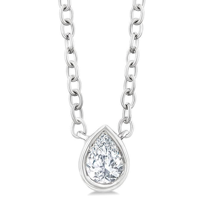 1/6 Ctw Petite Bezel Set Pear Cut Diamond Fashion Pendant With Chain in 10K White Gold