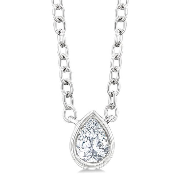 1/6 Ctw Petite Bezel Set Pear Cut Diamond Fashion Pendant With Chain in 10K White Gold