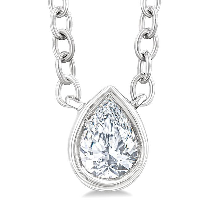 1/6 Ctw Petite Bezel Set Pear Cut Diamond Fashion Pendant With Chain in 10K White Gold