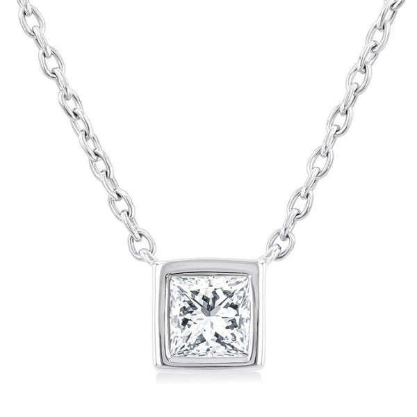 1/6 Ctw Petite Bezel Set Princess Cut Diamond Fashion Pendant With Chain in 10K White Gold