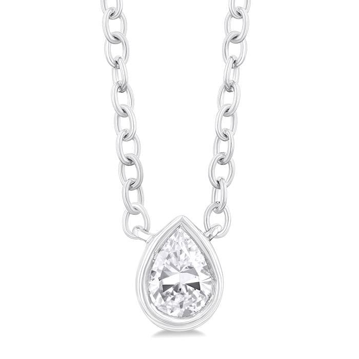 Yew Cascade Pear Shape Bezel Set Petite Diamond Fashion Pendant