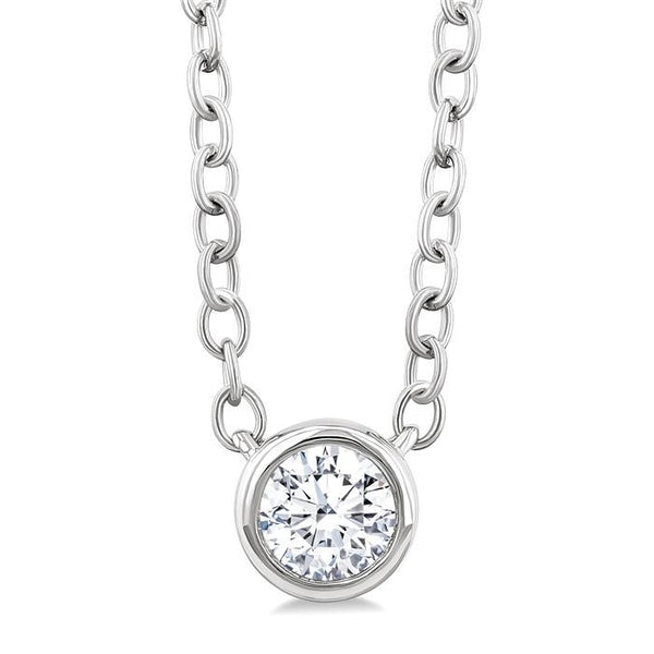 1/6 Ctw Petite Bezel Set Round Cut Diamond Fashion Pendant With Chain in 10K White Gold