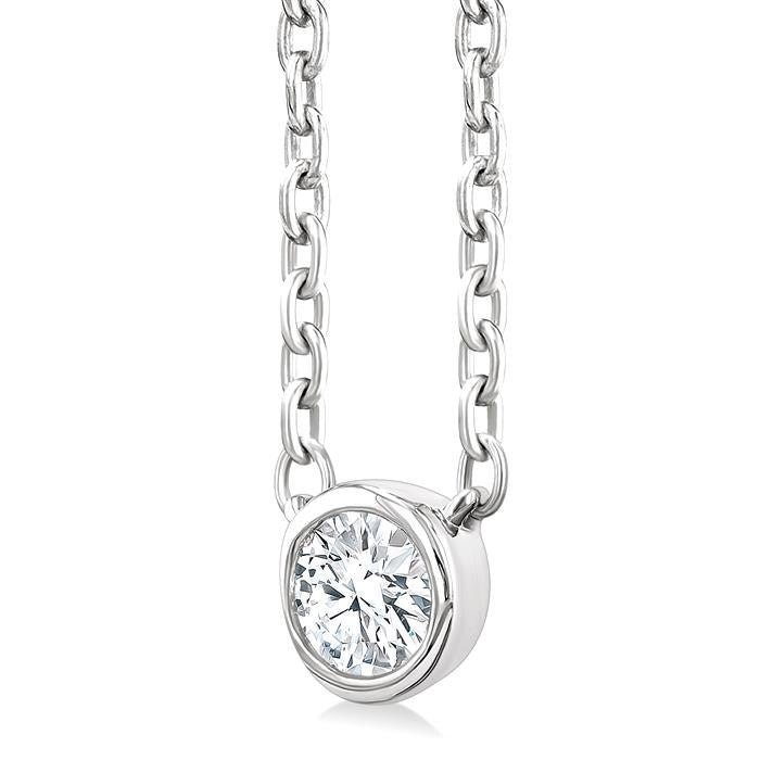 1/6 Ctw Petite Bezel Set Round Cut Diamond Fashion Pendant With Chain in 10K White Gold
