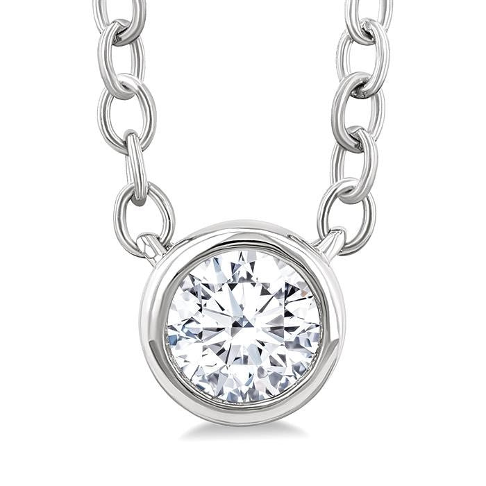 1/6 Ctw Petite Bezel Set Round Cut Diamond Fashion Pendant With Chain in 10K White Gold