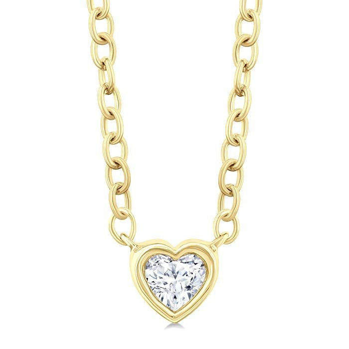 1/6 Ctw Petite Bezel Set Heart Shape Diamond Fashion Pendant With Chain in 10K Yellow Gold