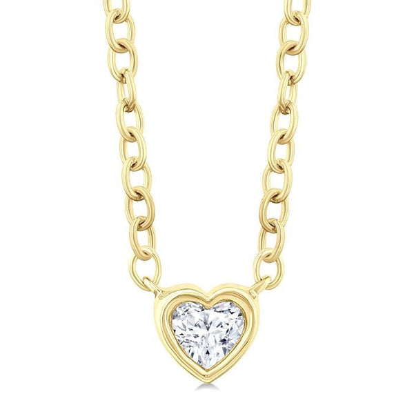 1/6 Ctw Petite Bezel Set Heart Shape Diamond Fashion Pendant With Chain in 10K Yellow Gold