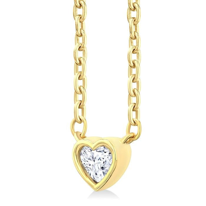 1/6 Ctw Petite Bezel Set Heart Shape Diamond Fashion Pendant With Chain in 10K Yellow Gold