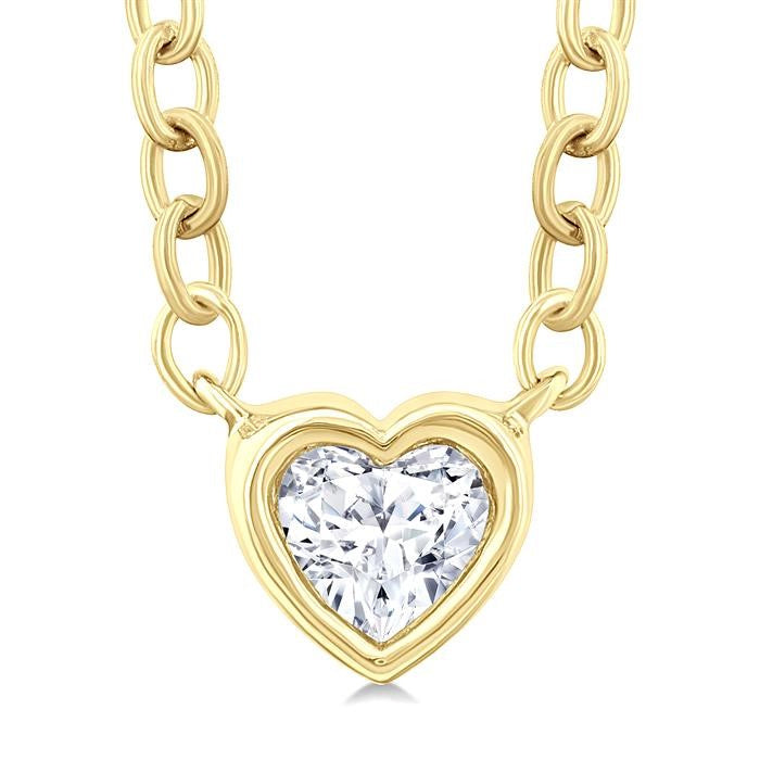 1/6 Ctw Petite Bezel Set Heart Shape Diamond Fashion Pendant With Chain in 10K Yellow Gold