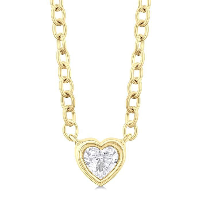 Evadne Saffron Heart Shape Bezel Set Petite Diamond Fashion Pendant