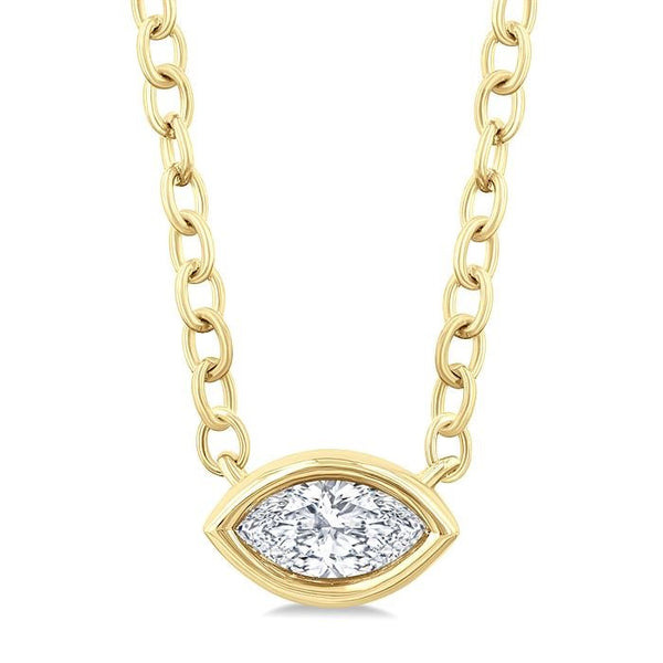 1/6 Ctw Petite East-West Bezel Set Marquise Cut Diamond Fashion Pendant With Chain in 10K Yellow Gold