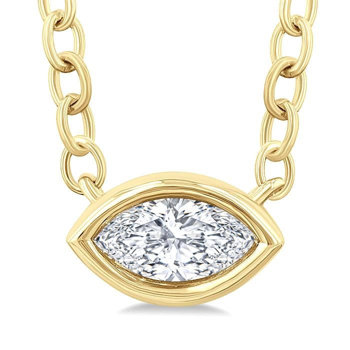 1/6 Ctw Petite East-West Bezel Set Marquise Cut Diamond Fashion Pendant With Chain in 10K Yellow Gold