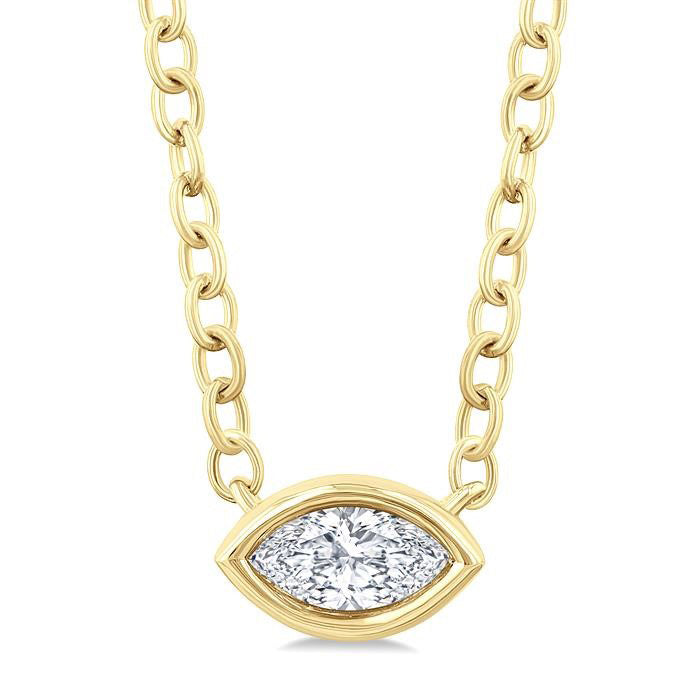 Gale Solstice Marquise Shape East-West Bezel Set Petite Diamond Fashion Pendant