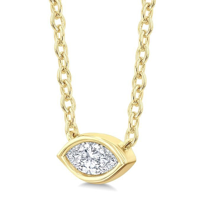 Gale Solstice Marquise Shape East-West Bezel Set Petite Diamond Fashion Pendant