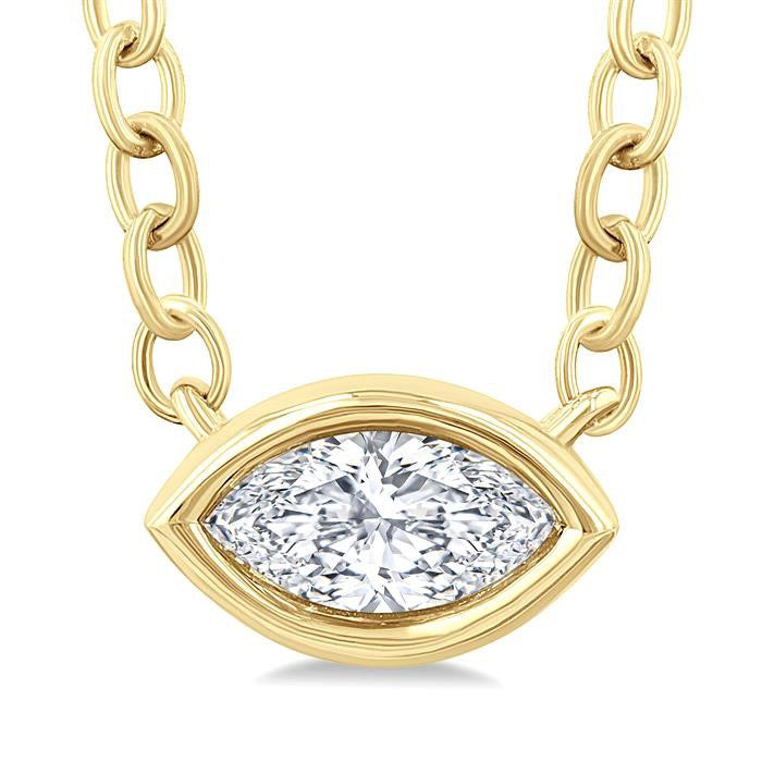 Gale Solstice Marquise Shape East-West Bezel Set Petite Diamond Fashion Pendant