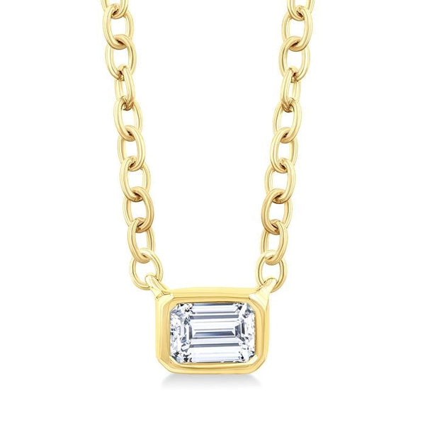 1/6 Ctw Petite East-West Bezel Set Emerald Cut Diamond Fashion Pendant With Chain in 10K Yellow Gold