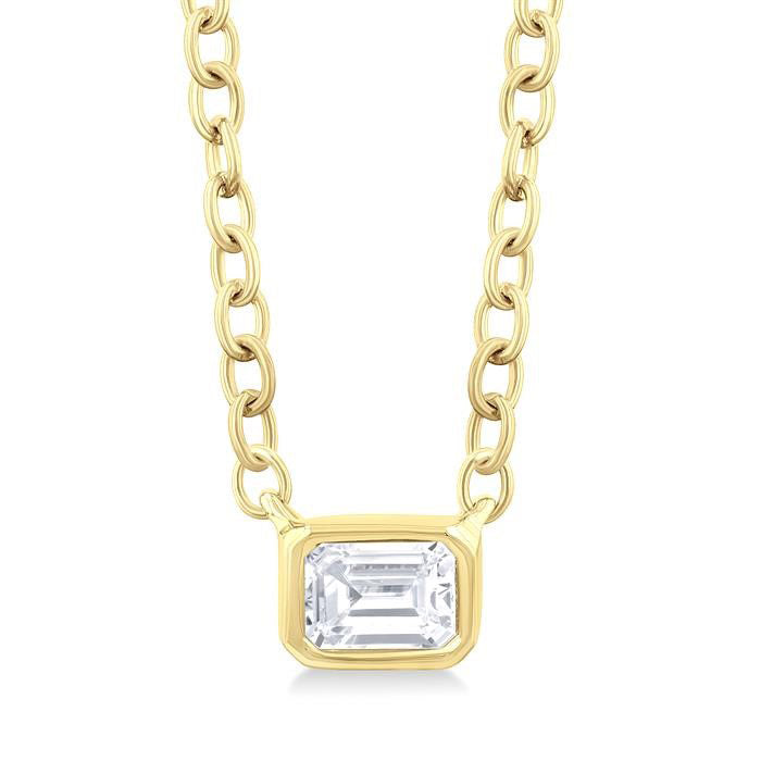 Heritage Evergreen Emerald Shape East-West Bezel Set Petite Diamond Fashion Pendant