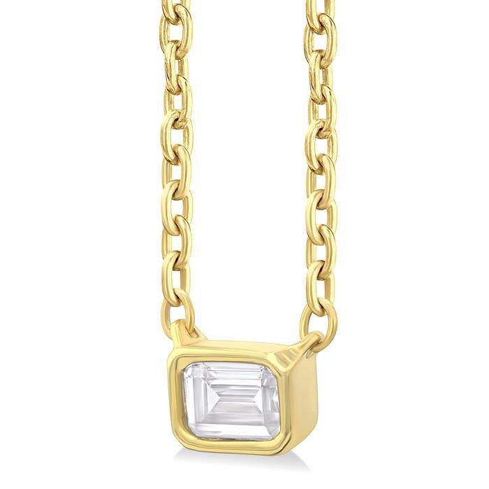 Heritage Evergreen Emerald Shape East-West Bezel Set Petite Diamond Fashion Pendant