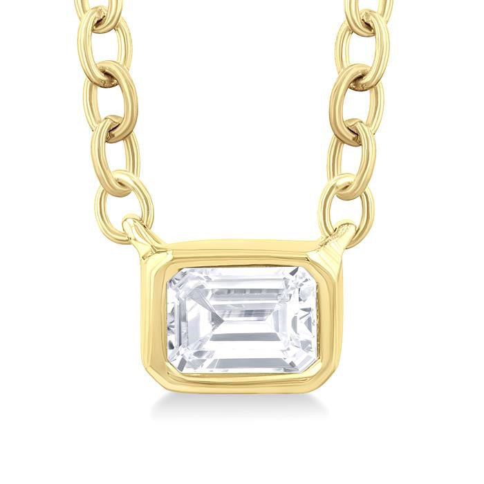 Heritage Evergreen Emerald Shape East-West Bezel Set Petite Diamond Fashion Pendant