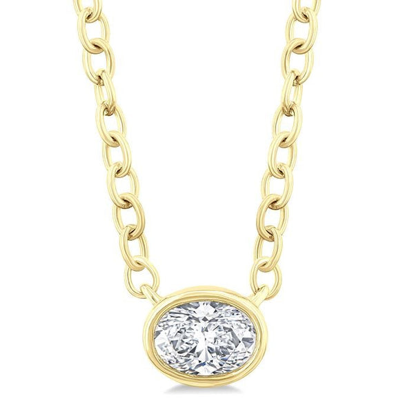 1/6 Ctw Petite East-West Bezel Set Oval Cut Diamond Fashion Pendant With Chain in 10K Yellow Gold