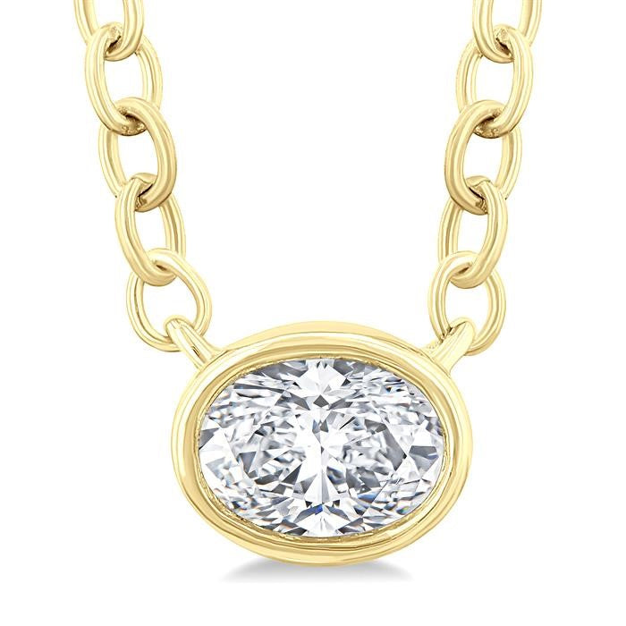 1/6 Ctw Petite East-West Bezel Set Oval Cut Diamond Fashion Pendant With Chain in 10K Yellow Gold