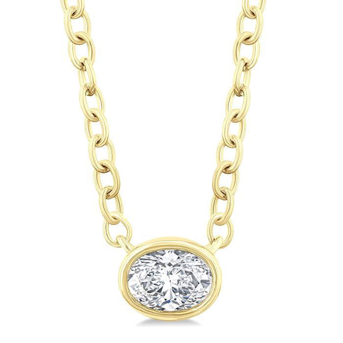 Freya Laurel Oval Shape East-West Bezel Set Petite Diamond Fashion Pendant