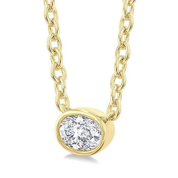 Freya Laurel Oval Shape East-West Bezel Set Petite Diamond Fashion Pendant