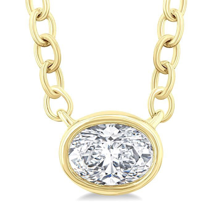 Freya Laurel Oval Shape East-West Bezel Set Petite Diamond Fashion Pendant