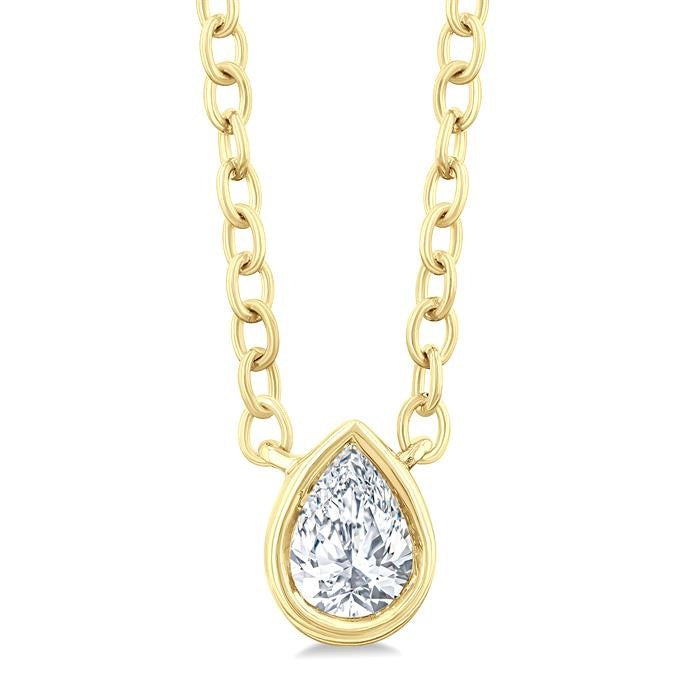 1/6 Ctw Petite Bezel Set Pear Cut Diamond Fashion Pendant With Chain in 10K Yellow Gold