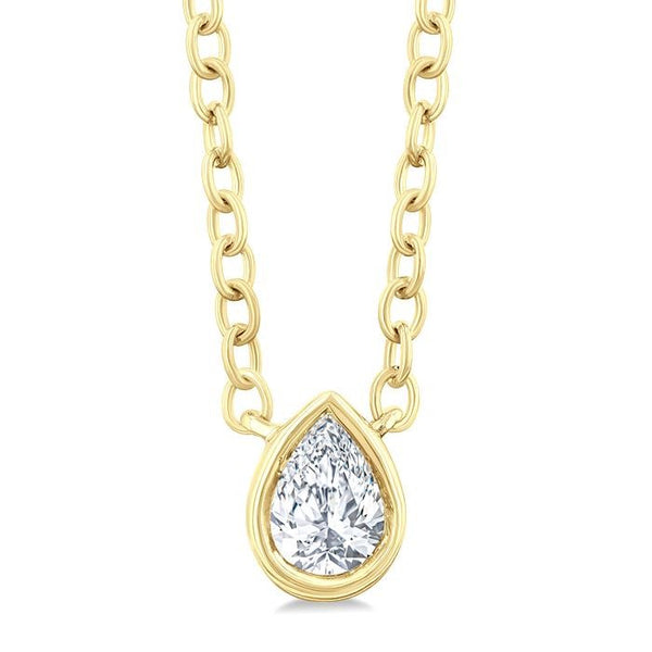 1/6 Ctw Petite Bezel Set Pear Cut Diamond Fashion Pendant With Chain in 10K Yellow Gold