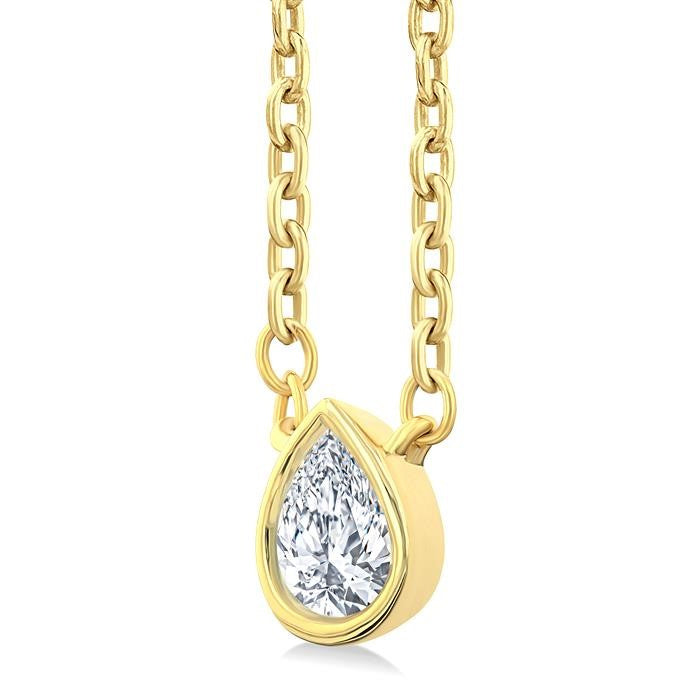 1/6 Ctw Petite Bezel Set Pear Cut Diamond Fashion Pendant With Chain in 10K Yellow Gold