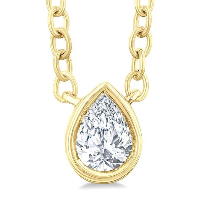 1/6 Ctw Petite Bezel Set Pear Cut Diamond Fashion Pendant With Chain in 10K Yellow Gold