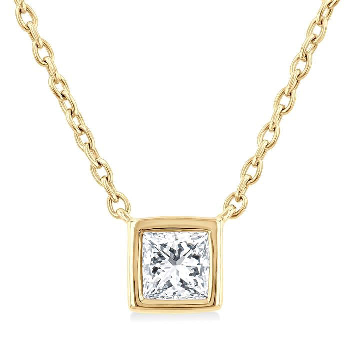 Luna Hera Princess Shape Bezel Set Petite Diamond Fashion Pendant