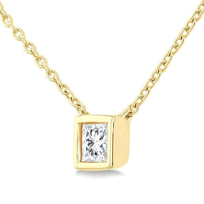 Luna Hera Princess Shape Bezel Set Petite Diamond Fashion Pendant